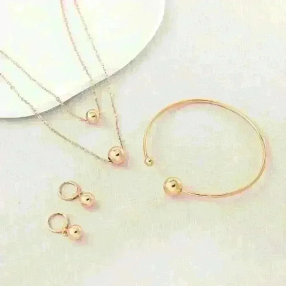 Set of 3 14k Gold over Sterling Silver Bead Necklace + Bracelet + Earrings - Picture 3 of 4